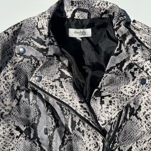 Charlotte Russe Black & White Snake-Print Faux Leather Moto Jacket